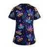 Women's Short Sleeve Stagger V Neck Print Pocket Dry- Top