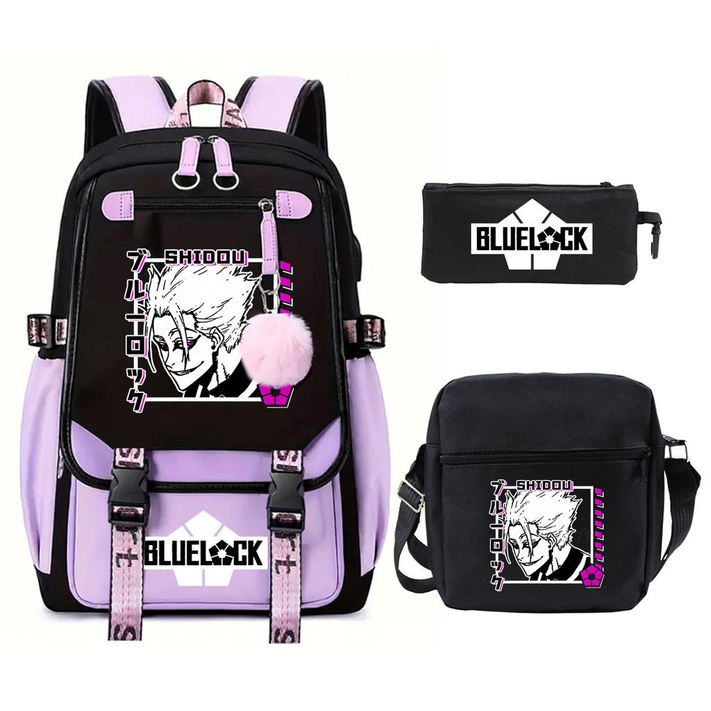 Blue Prison Student School Bag Large Capacity Children'S Shoulder Bag Casual Pencil Bag Set