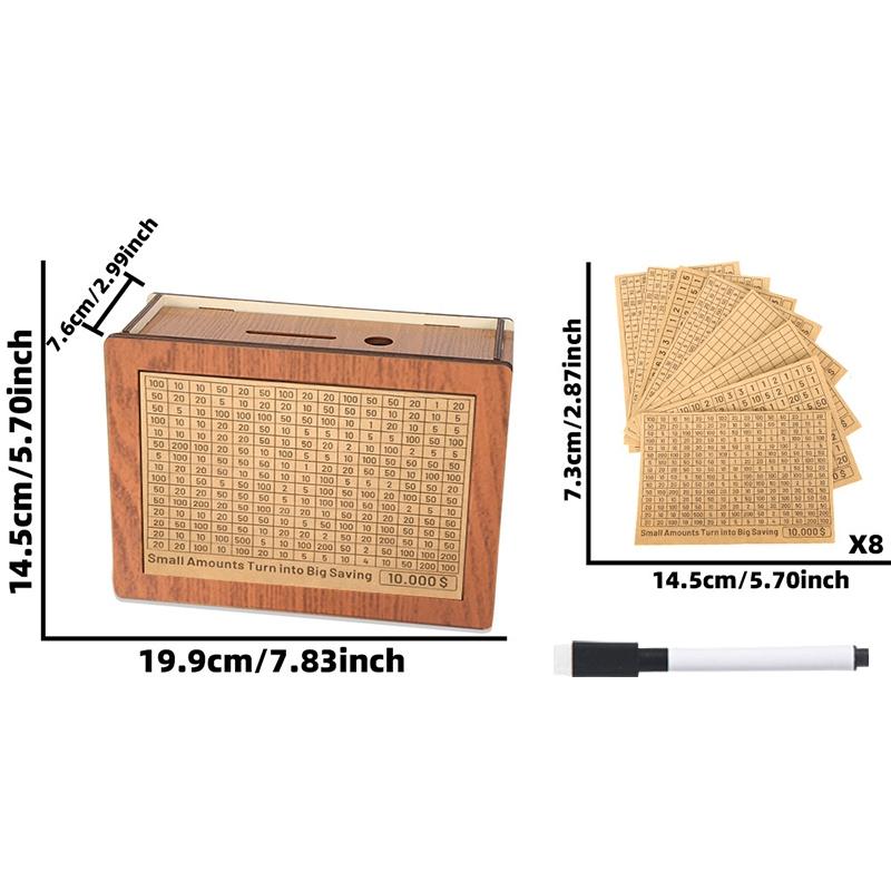 Wooden Piggy Bank 1000/2000/3000/5000/10000 Euro Money Box with Counter Cash Boxes Saving Goal and Numbers Boxes