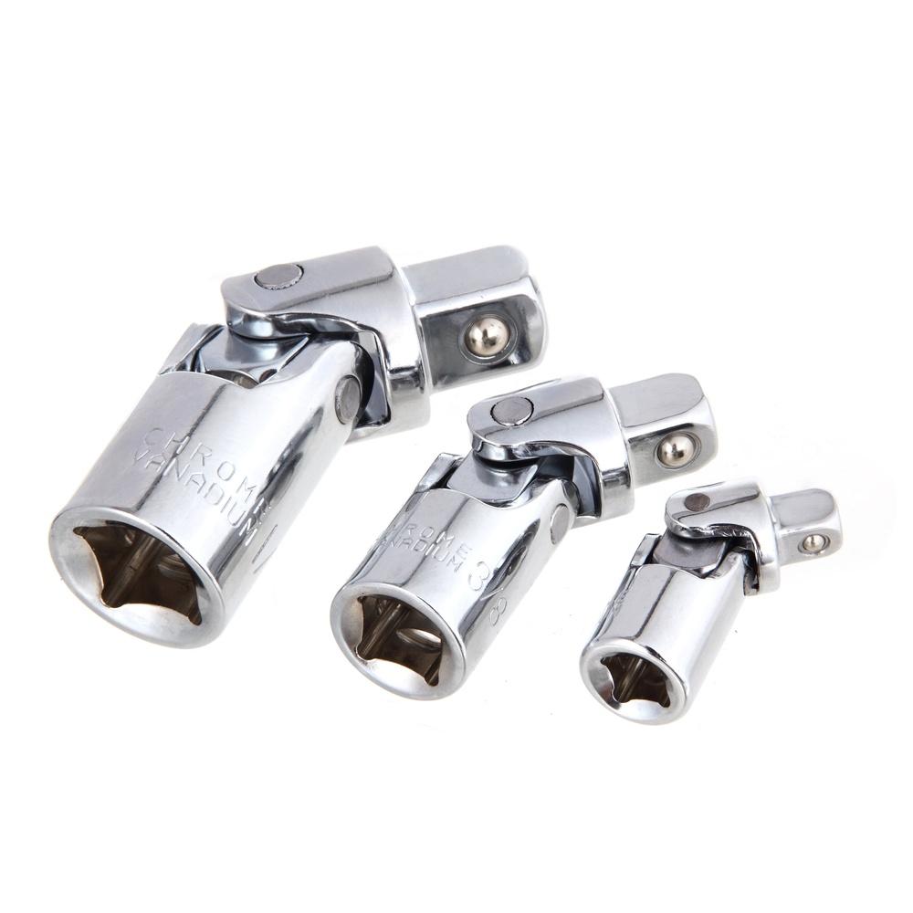 3 Piece Universal Joint Socket Set 1/4 3/8 1/2 Inch CRV Chrome Vanadium Steel Corrosion Resistant Mechanic Tool Set