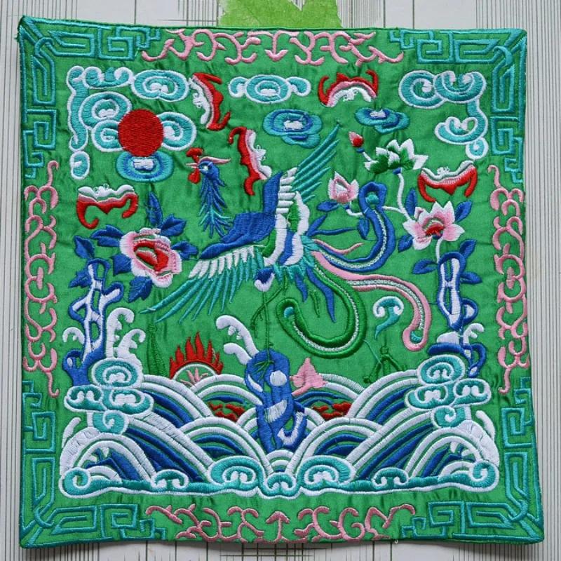 Chinese Embroidered Placemat Official Robe Badge Phoenix Craft Embroidery Piece Gift Decorative Coaster Cups Plates