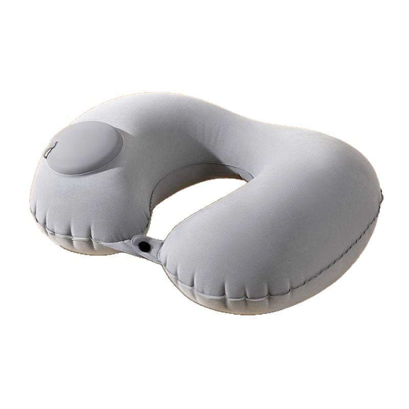 Inflatable U-Shaped Travel Neck Pillow with Press-Type Inflation, Foldable Compression Design for Car & Rail Travel