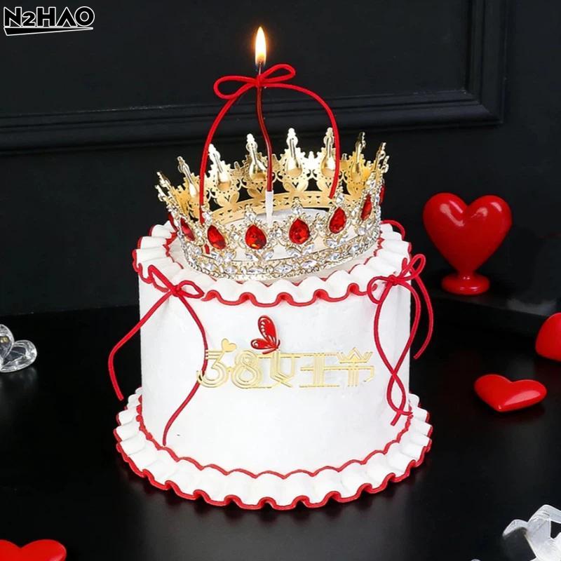 Crystal Pearl Crown Tiara Cake Topper Princess Theme Birthday Baby Shower Wedding Decorative Cupcake Topper For Kids Party