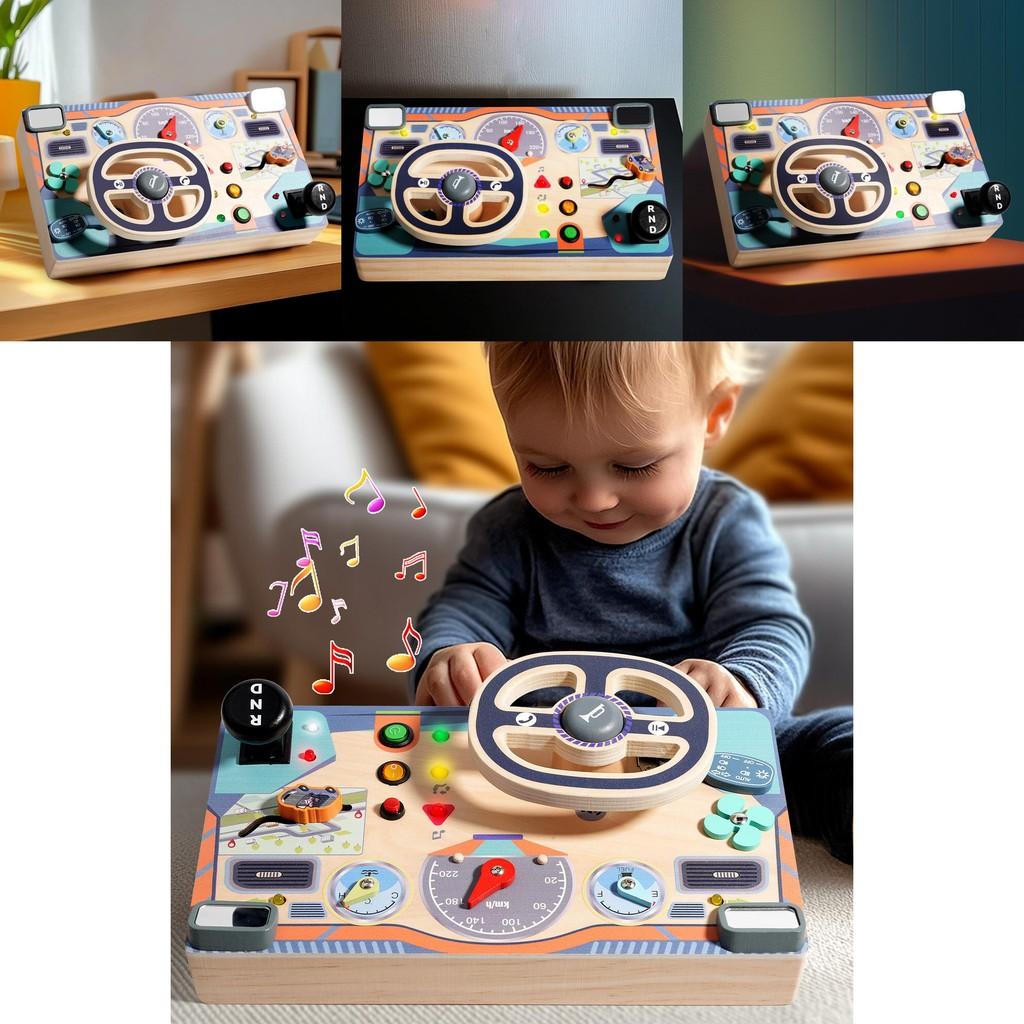 Busy Board Toy For Kids With Wooden Steering Wheel Learning Playset For Early Education