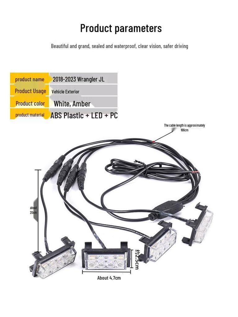RGB Daytime Running Yellow Grille Light for Jeep Wrangler JL 2018-2023 (App-Compatible)