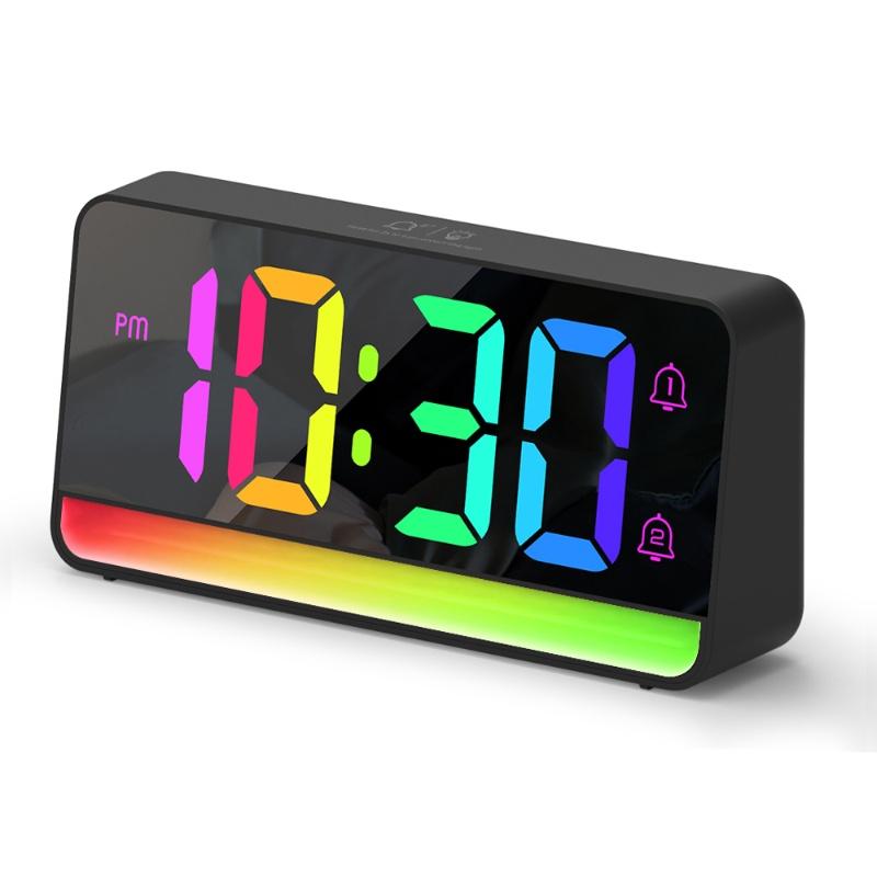 Digital Alarm Clock with 12 Colors Mood Light Auto-Dimming Dual Alarm 12/24H DST Snooze LED Desk Clock for Living Room Bedroom2