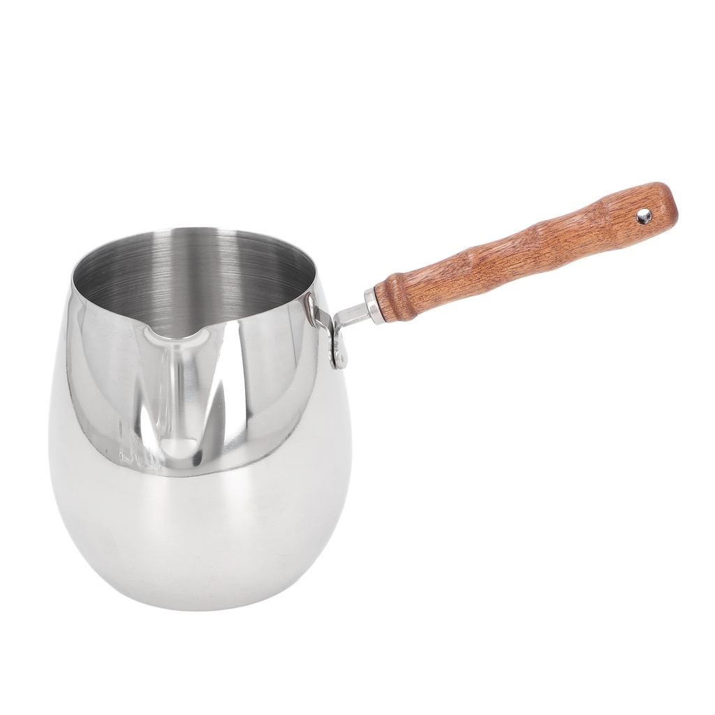 Mini Milk Warmer Pot Small 304 Stainless Steel Multi Functional Wooden Handle Mini Melting Pot Non Slip Portable for Outdoor