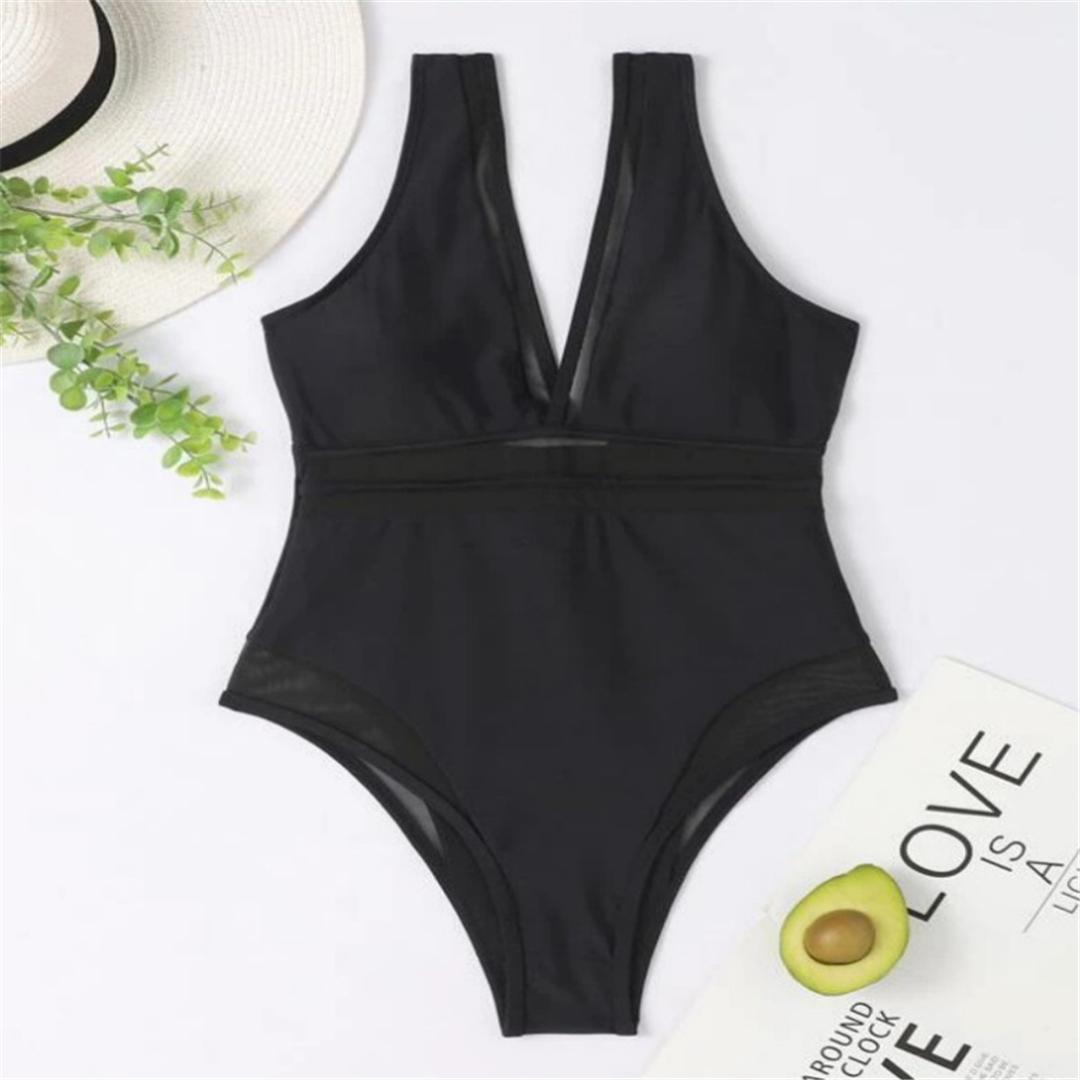 

Сексуальный женский сетчатый купальник с v-образным вырезом и высоким вырезом, цельный купальник, женский монокини с мягкой подкладкой, купальный костюм для плавания L чёрный