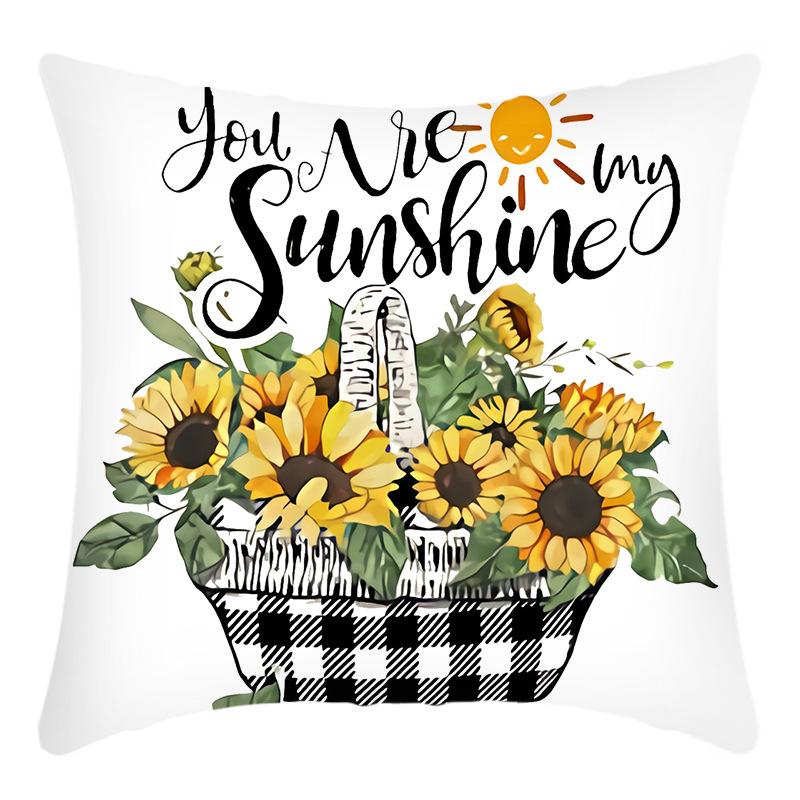 New Green Plant Print Letter Sunflower Print Pillowcase Home Sofa Cushion Cover