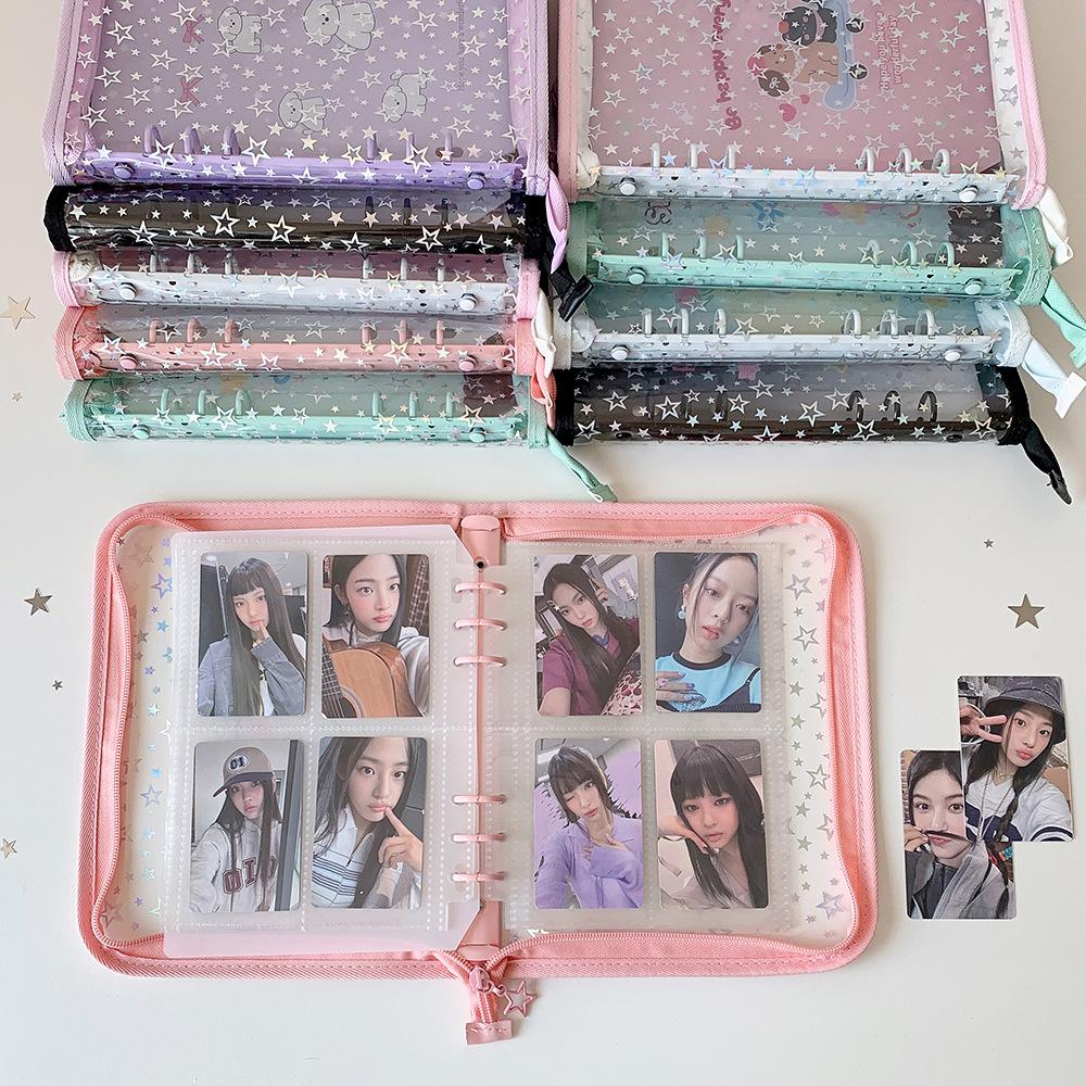 A5 Laser Star Zipper Binder Photo Card Collection Book Transparent Album A5 Card Album 3-inch Love Small Card Storage Album