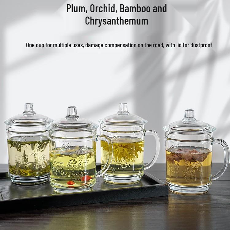 Large-Capacity, High-Temperature Resistant Glass Teacup with Handle and Lid for Men