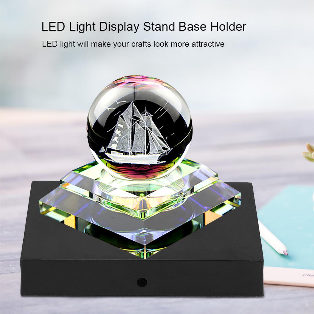 LED Light Lamp Display Stand Glass Art Base Holder (Colorful Light S)