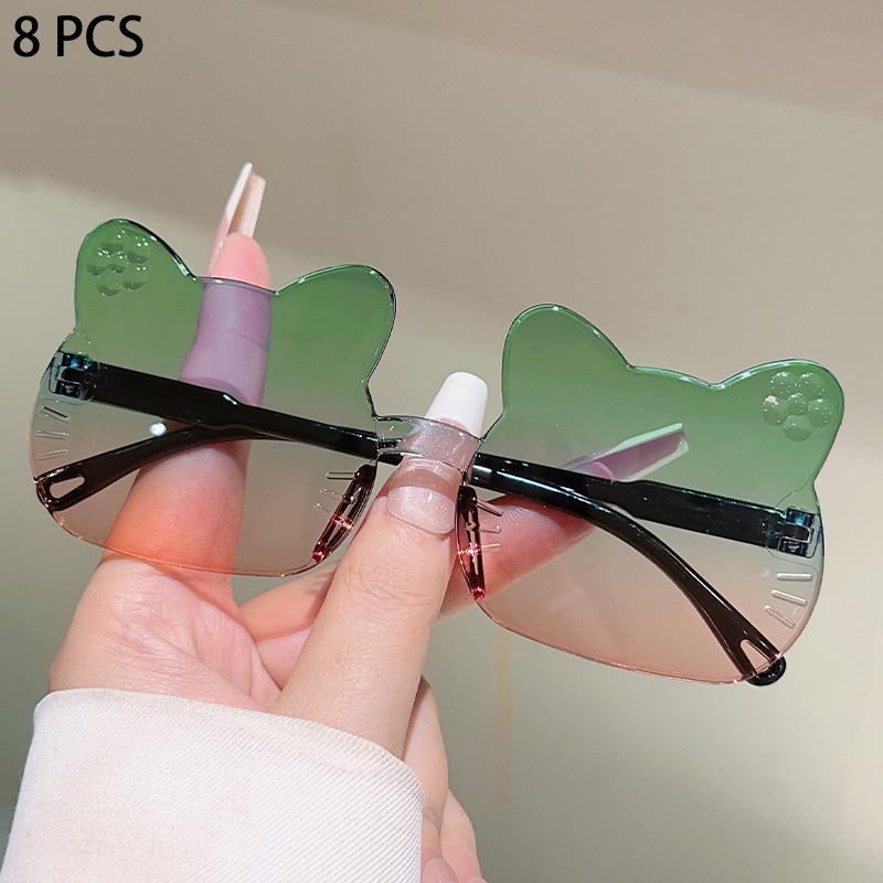 

8 Pcs Cute Cat Shaped Sunglasses for Kids Fashion Gradient Multi-color Decor Girls Shades Trendy Rimless Stylish Sun Glasses