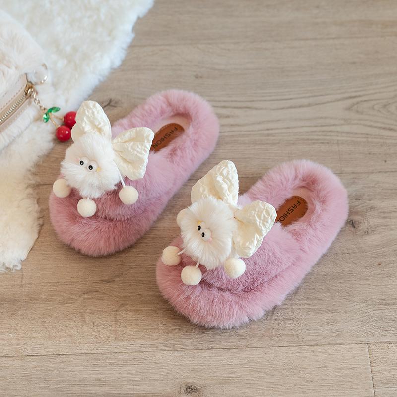 Children Furry Slippers Fashion Girls Home Cartoon Dust Bunnies Indoor Plush Slippers Kids Warm Winter Shoes Anti-Slippery