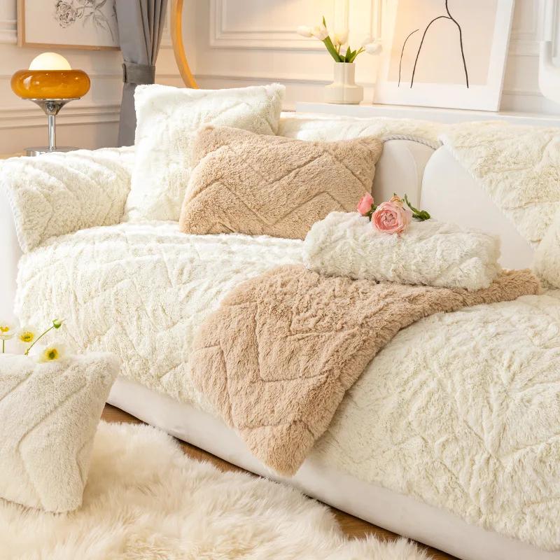 Winter Thick Plush Sofa Cushion Non-slip Keep warm Couch Cushion Covers Universal Sofa Towel Fabric for Living Room Carpet Chair