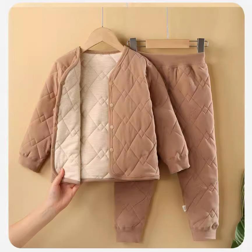 

Детский комплект одежды Осень/Зима для малышей мальчиков и девочек, домашняя одежда, толстая пижама 90 коричневый