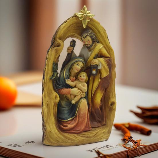 Resin Statue Nativity Scene Christmas Ornament Waterproof UV Resistant Holy Family Sculpture Party Decor