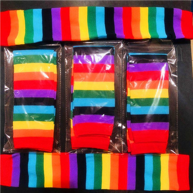 

Summer Rainbow Color Stripes Driving Sun Protection Arm Viscose Fiber Oversleeve Female Long Sun Protection UV Arm Sleeve Covers Rainbow color [set of regular]] M