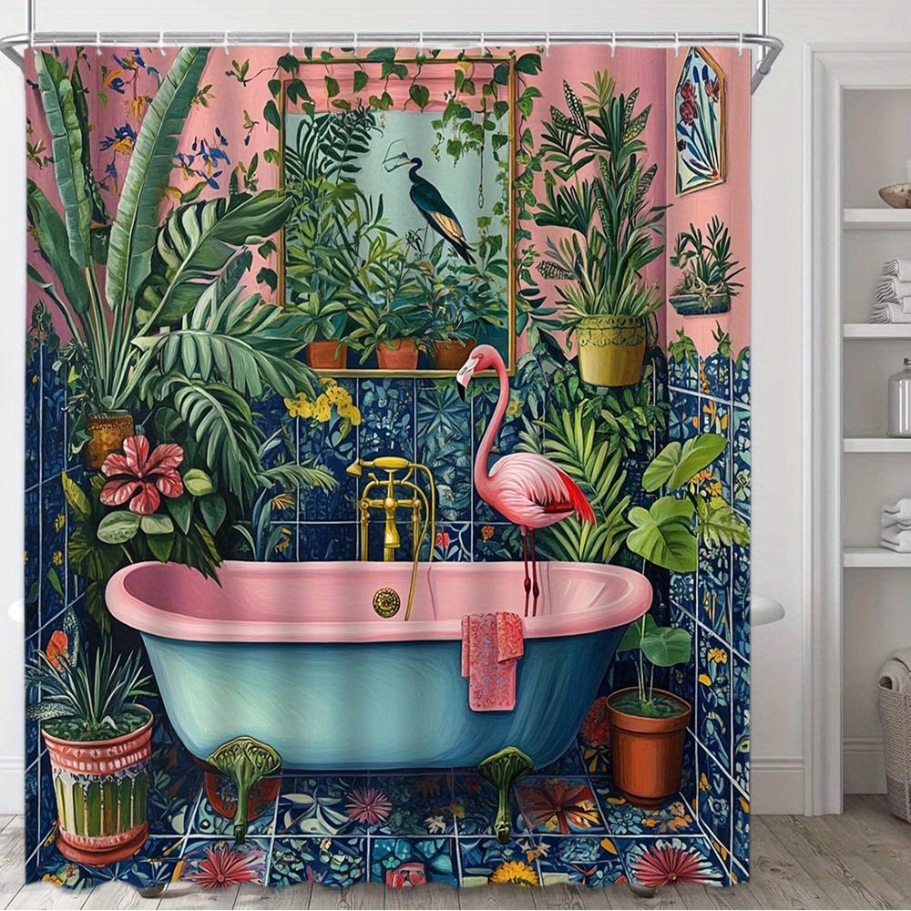 

Tropical Flamingo Shower Curtain Jungle Garden Art Pink Bathtub Design Bathroom Decor Waterproof Printed Bath Curtain Home 90x180CM