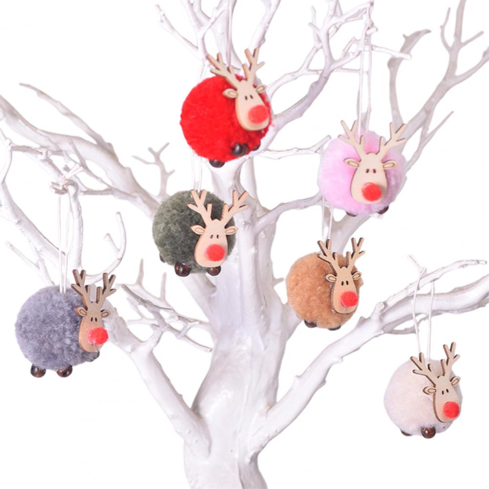 Christmas Elk Ornament Holiday Elk Pendant Pom Pom Reindeer Plush Ornament Wooden Elk Hanging Pendant Festive Felt for Tree