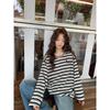 Japanese Style Sausage Dog Fabric Striped Long Sleeve Tee with Round Neck