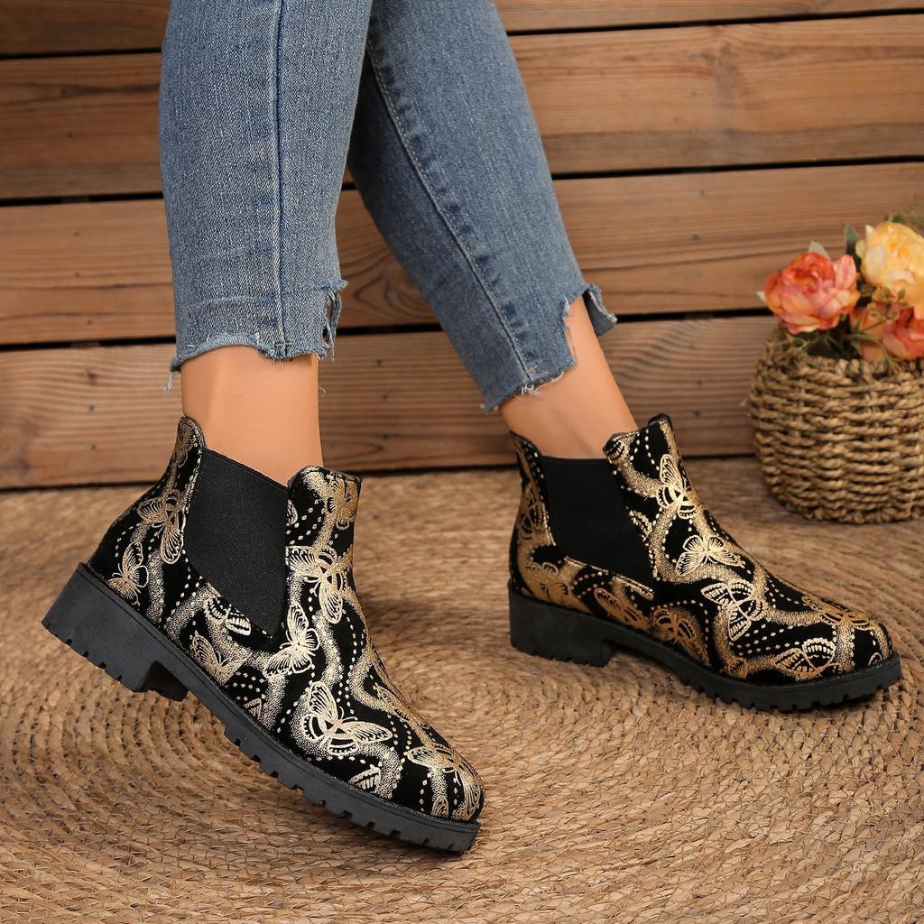 Large Size Printed Martin Boots for Women's Autumn and Winter New European and American Style Chelsea Boots for Women