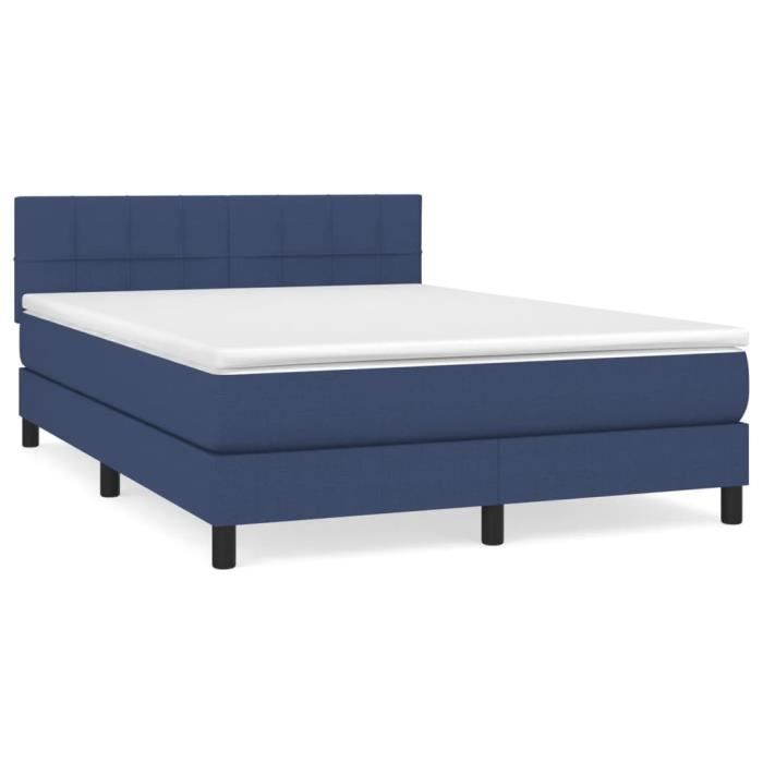 3140063 vidaXL Lit à sommier tapissier avec matelas Bleu 140x200 cm Tissu