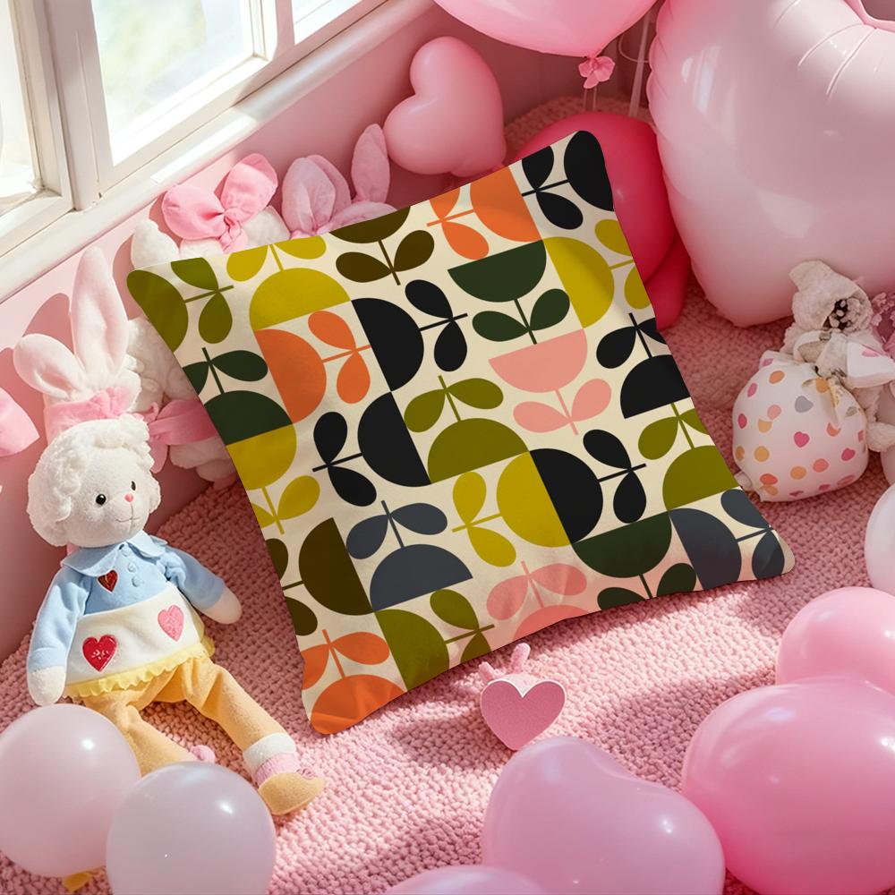 O-Orla Kiely Flower Cushion Cover Pattern Printed Pillowcase for Living Room Sofa Cushion Cover & Bedroom Decor