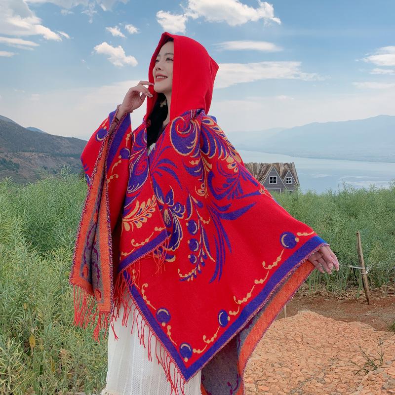 New  Autumn Winter Retro Print Scarf Women Layers Poncho Warm Sweet Elegant Scarve Capa Para Mujer Pashmina Cloak Wrap Shawl