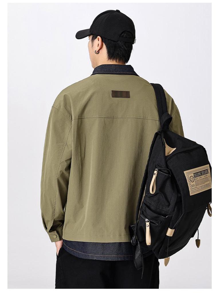 Men's Designer-Style Faux Two-Piece Jacket, Spring/Autumn 2025, Loose Casual Workwear, Trendy Cotton Outerwear.