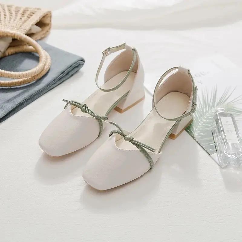 

Женские сандалии для улицы лето 2025 бежевые с круглым носком на блочном каблуке с ремешками женская обувь для офиса распродажа F H 40