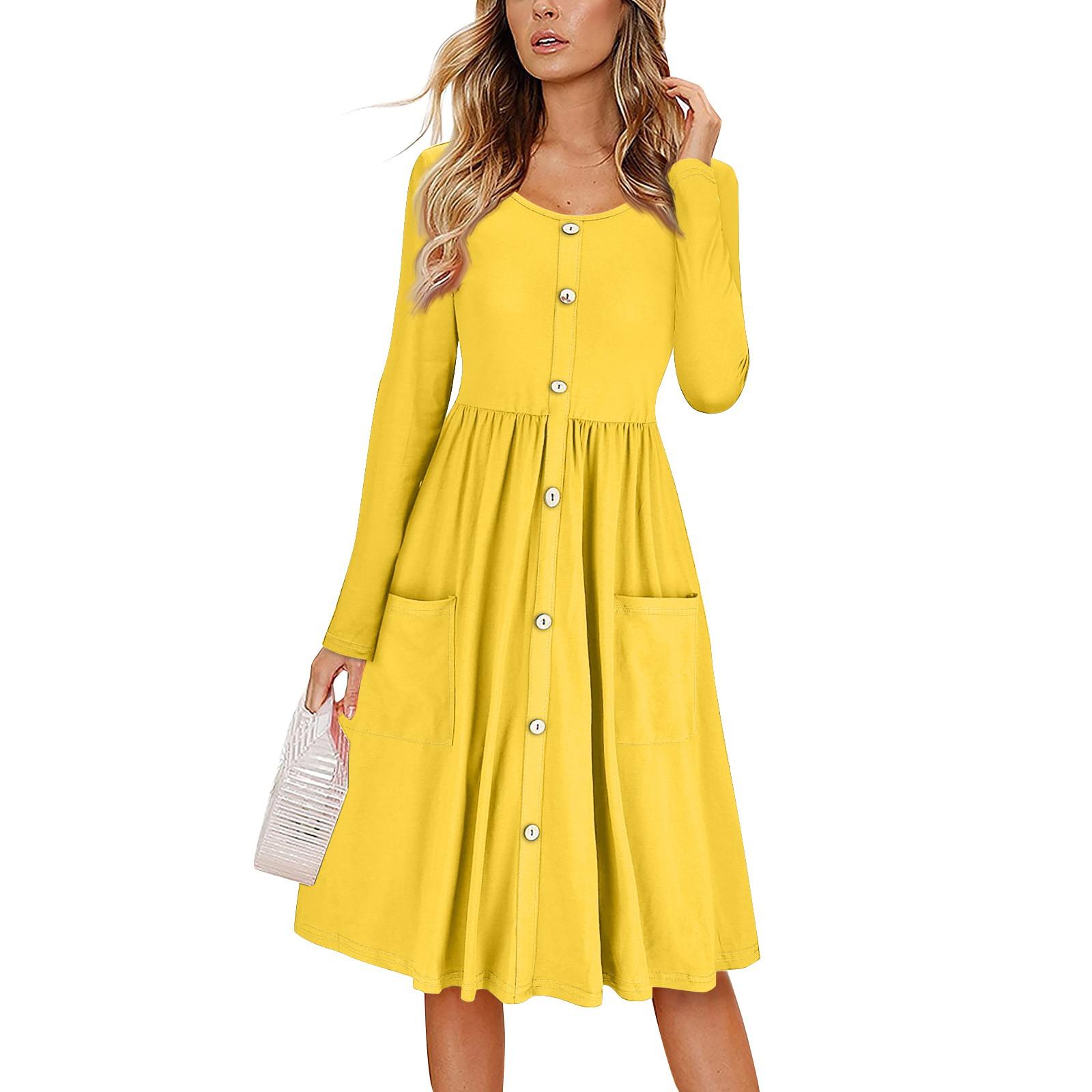 

Женское повседневное модное сексуальное удобное платье-сарафан на пуговицах с длинными рукавами и карманами L