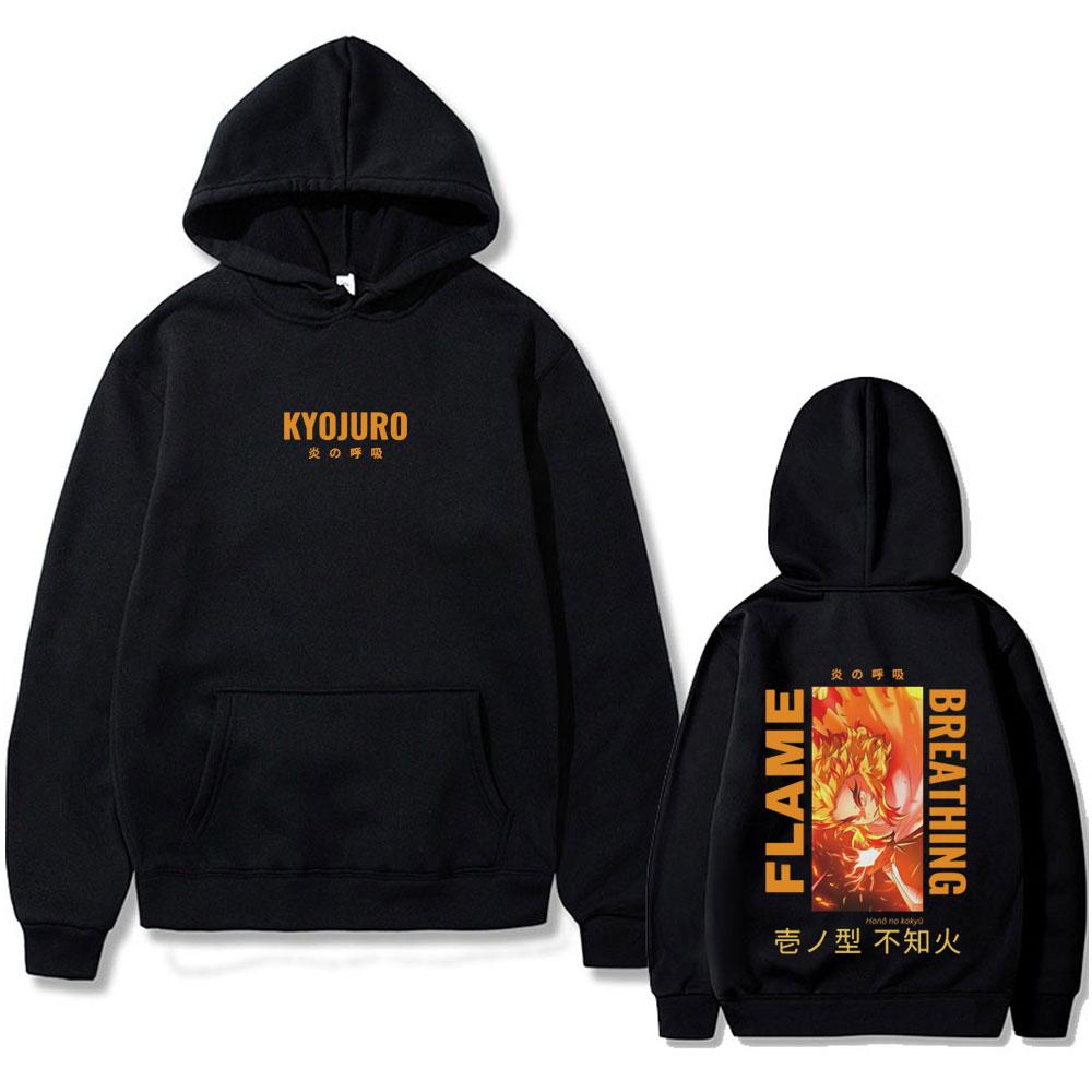 Harajuku Anime Demon Slayer Hoodie Rengoku Kyoujurou Printed Sweatshirt Men Women Fall Winter Long Sleeves Hoodies