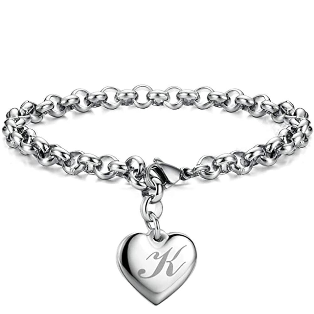 26-Letter Engraved Titanium Steel Bracelet for Women - Stylish European & American Design with English Letters