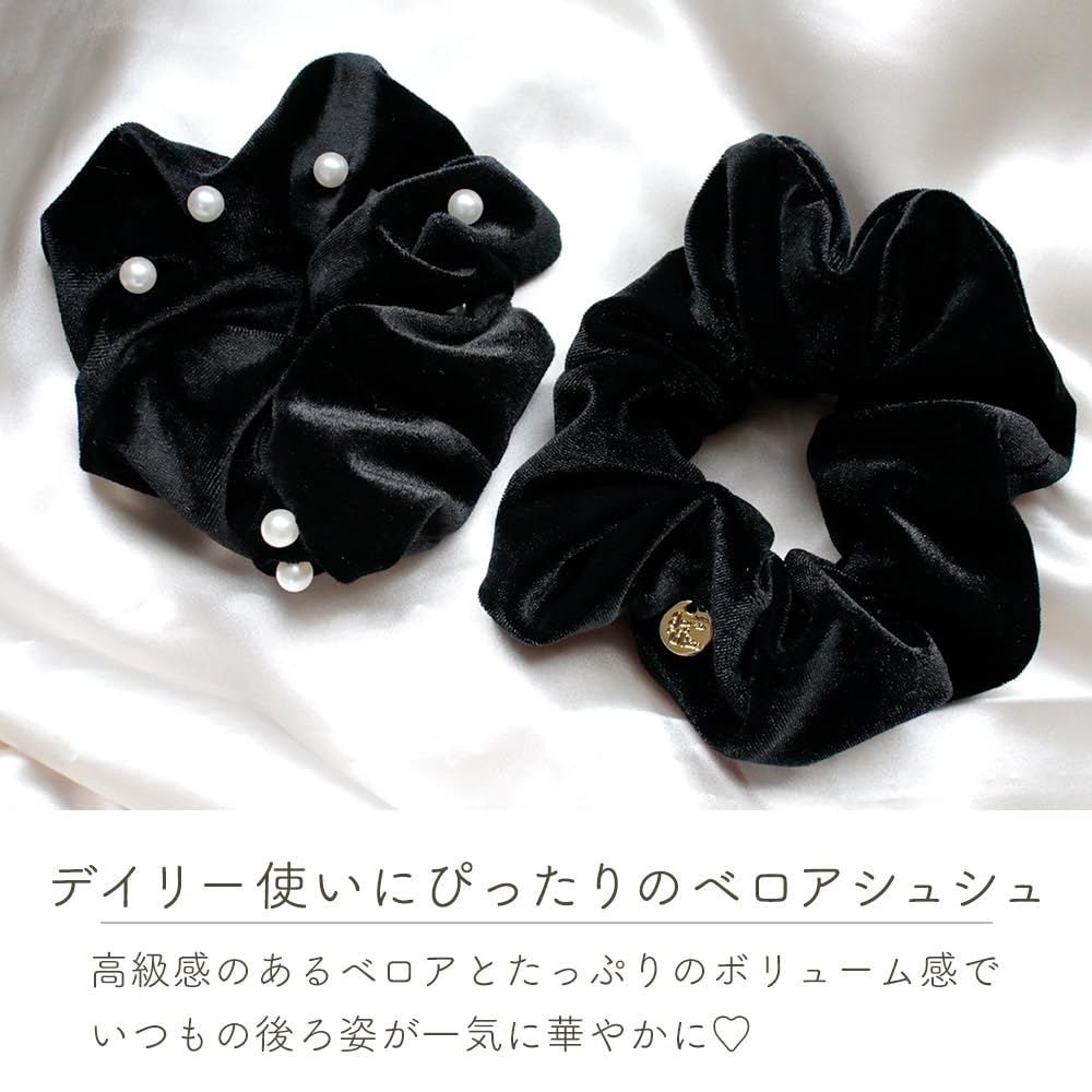Velour Hair Hair Hair Hair Velour [MILASIC] Scrunchie, A-Normal, Small, Women's Accessory, Velour, Black, Ribbon, Clip, Tie, Tie, Stylish, Cute,