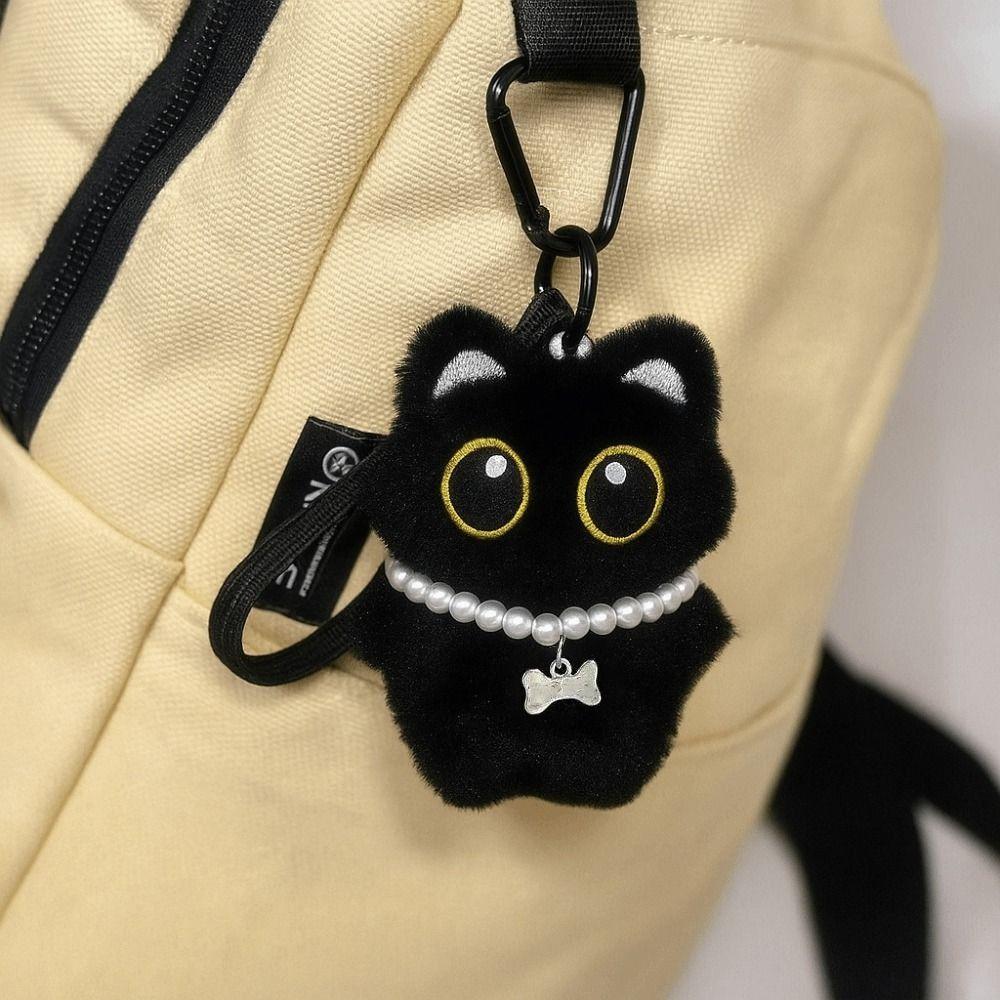 Angel Black Cat Plush Doll Keychain Badminton Car Key Ring Cute Doll Bag Pendant Gifts