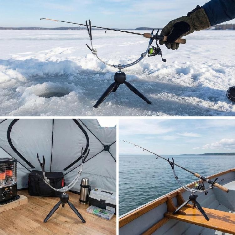 User Friendly Metal Ice Fishing Rod Holder for Expert and Beginner Offering Easy Setups and Support for Two Rod