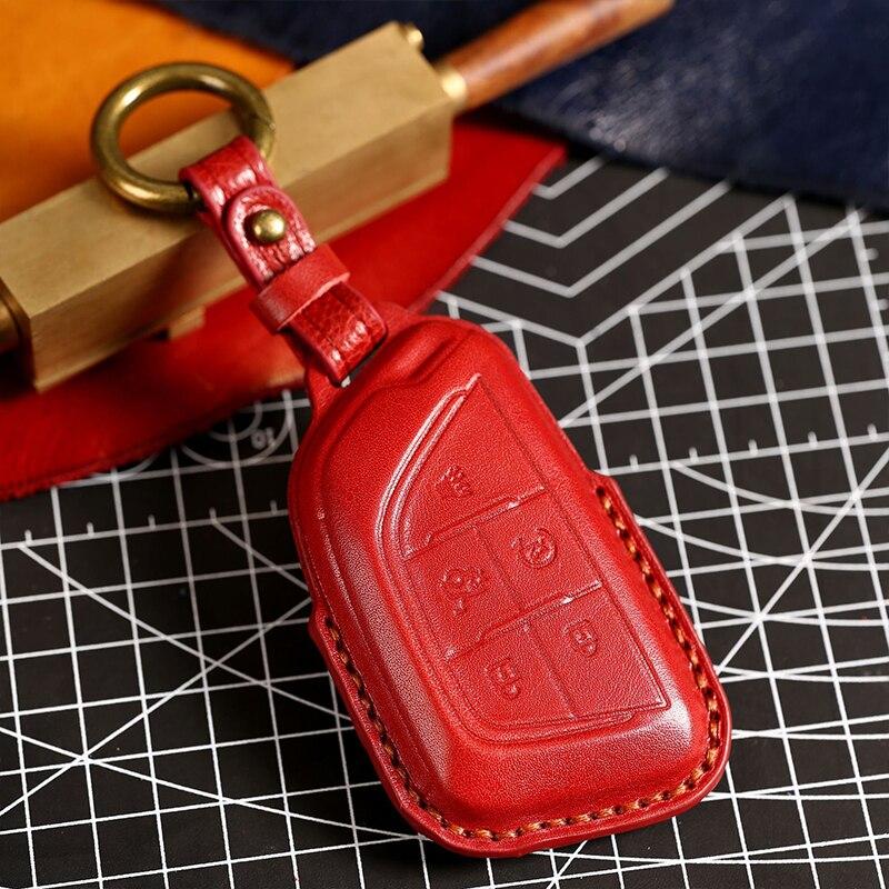 HALLMO Luxus-Autoschlüsseletui aus Leder für Cadillac 3D