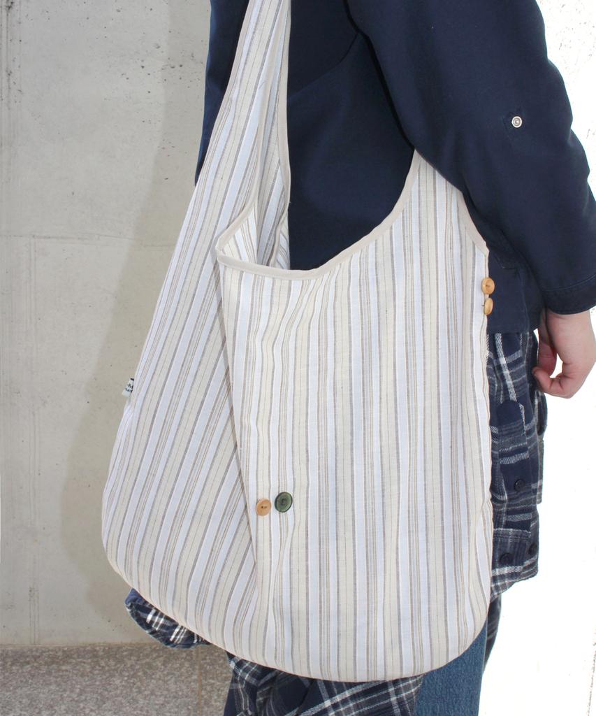 Pmco Striped Button Packable Shoulder Bag (Beige)