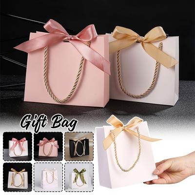20pcs Pretty Gift Bag Packaging Bag Ribbon Fashion Butterfly-knot Paper Bags Fashion Solid Color Tote Bag Packaging Supplies