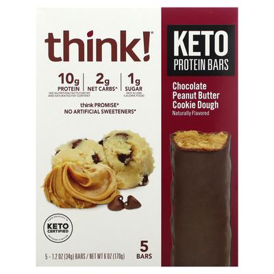 Denken!, Keto Protein Riegel, Schokolade Erdnussbutter Cookie Dough, 5 Riegel, 34G (1,2 Unzen) Jeder