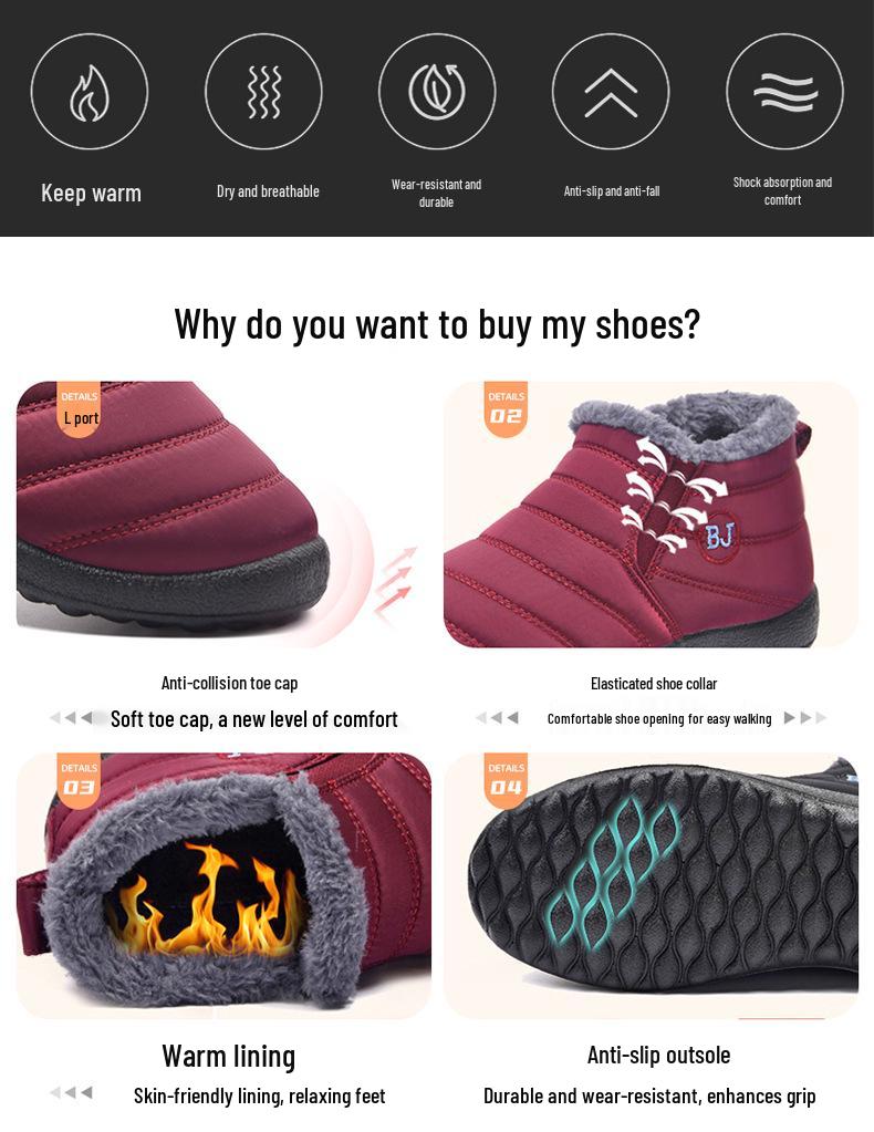 Unisex Warm Cotton Snow Boots for All Ages - Winter Plus Velvet Polyurethane Boots