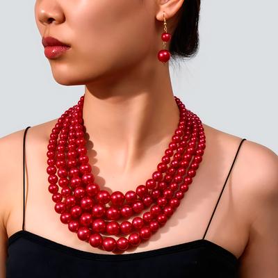 Fashion Exaggerated Women'S String Collarbone Multi-Layer Necklace, Versatile Earrings Necklace Set