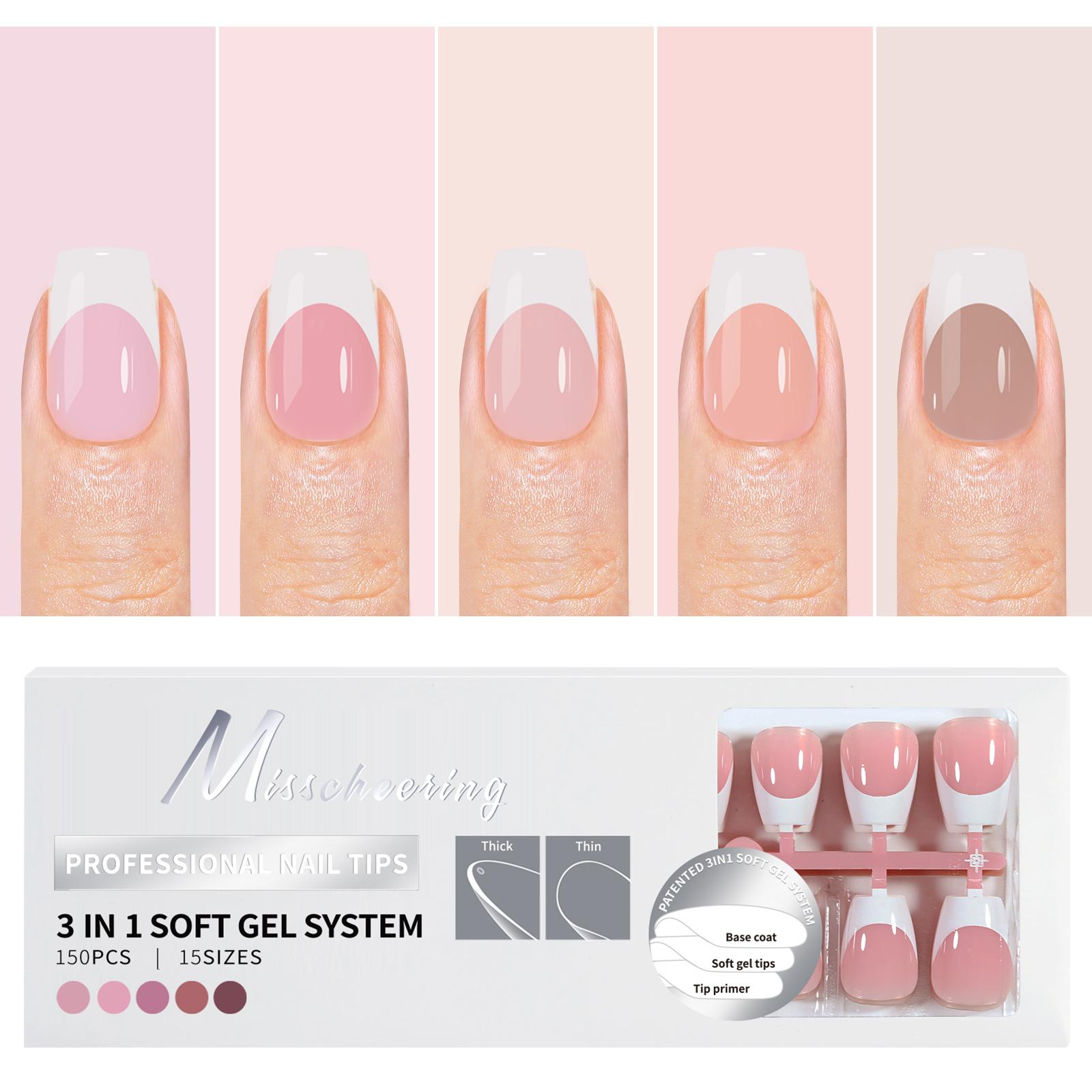 

150 шт. 3 в 1 французские мягкие гелевые типсы для ногтей Coffin Square, накладные ногти, 5 цветов, съемные накладные ногти, можно сделать своими руками