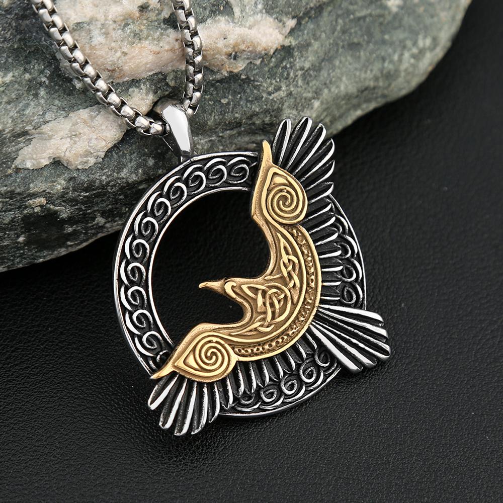 Norse Mythology Eagle Necklace Stainless Steel Viking Odin Raven Pendant for Men Cool Amulet Jewelry Gifts Dropshipping