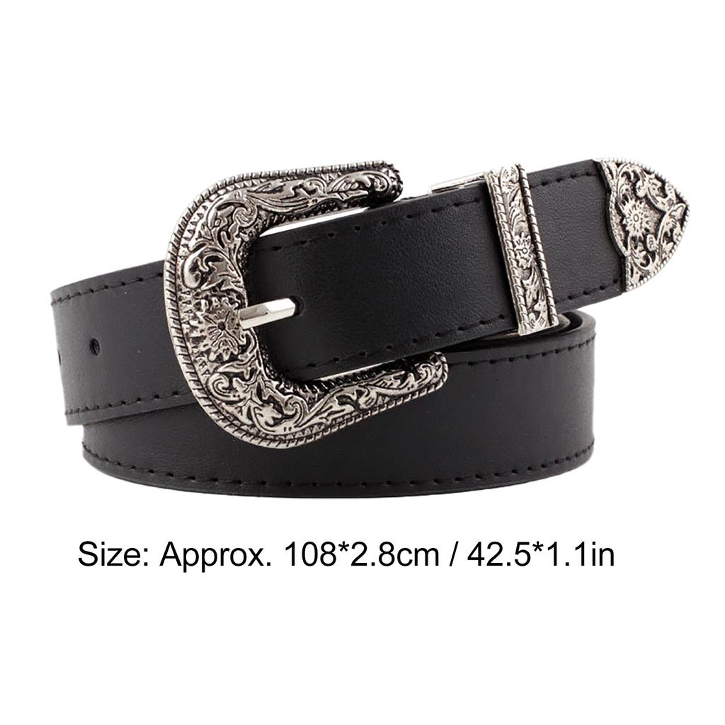 Women Waist Belt Exquisite Carved Buckle Adjust Size Fashionable Waist Belt for Pants Black Free