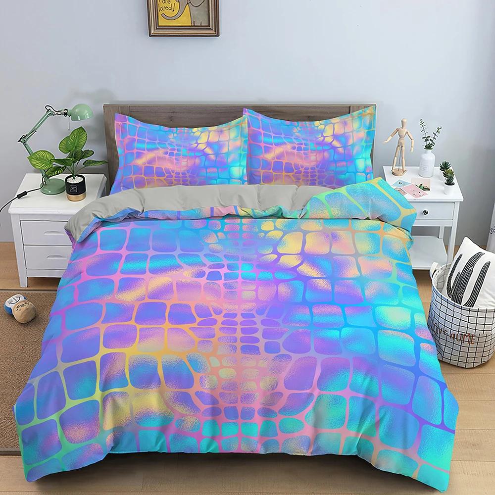Abstrakt sengetøysett 3D-trykt psykedelisk dynetrekk med glidelåslukking Queen Size polyester dynesett