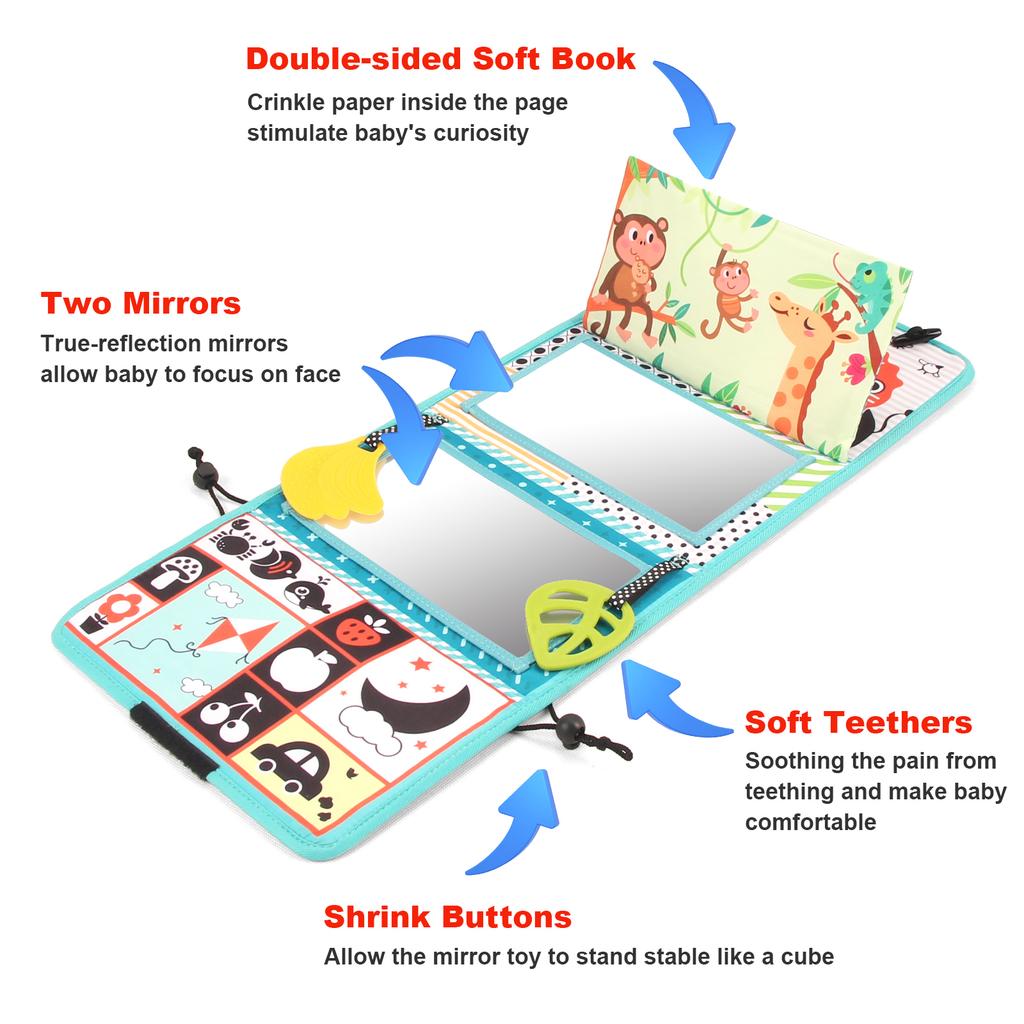 Baby Cloth Book with Distorting Mirror Soft Cartoon Parent-child Interactive Sensory Books Educational Montessori Toys for Baby