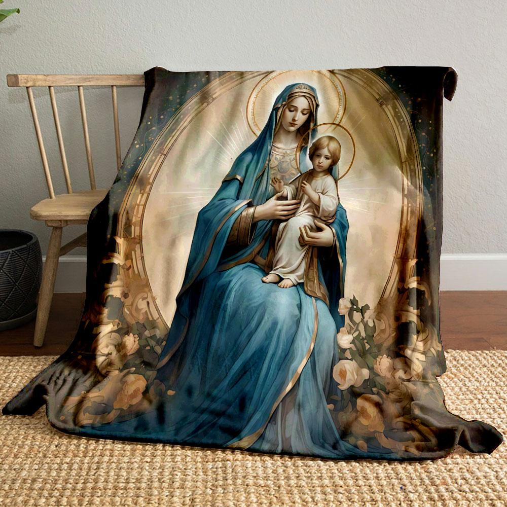 Our Lady Virgin Mary Baby Jesus Throw Blanket Printed Blanket for Living Room Bed Couch lunch break Soft Cozy Blanket for Friend's festival Gift