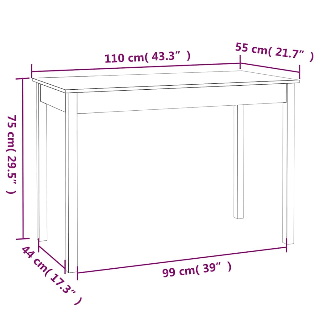 Vidaxl Mesa de Comedor, Blanca, 110X55X75 Cm, Madera de Pino Maciza